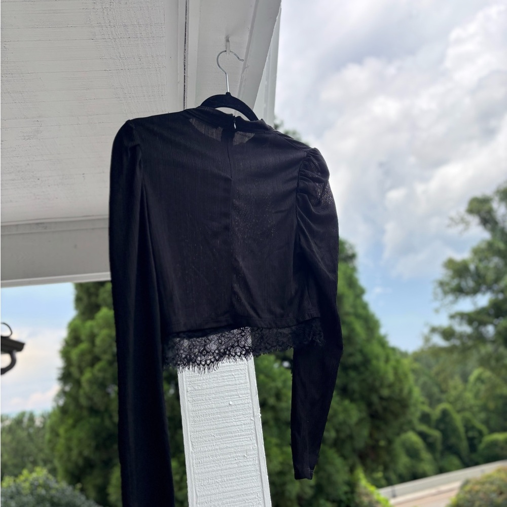Zara Black Lace Trim Long Sleeve Top